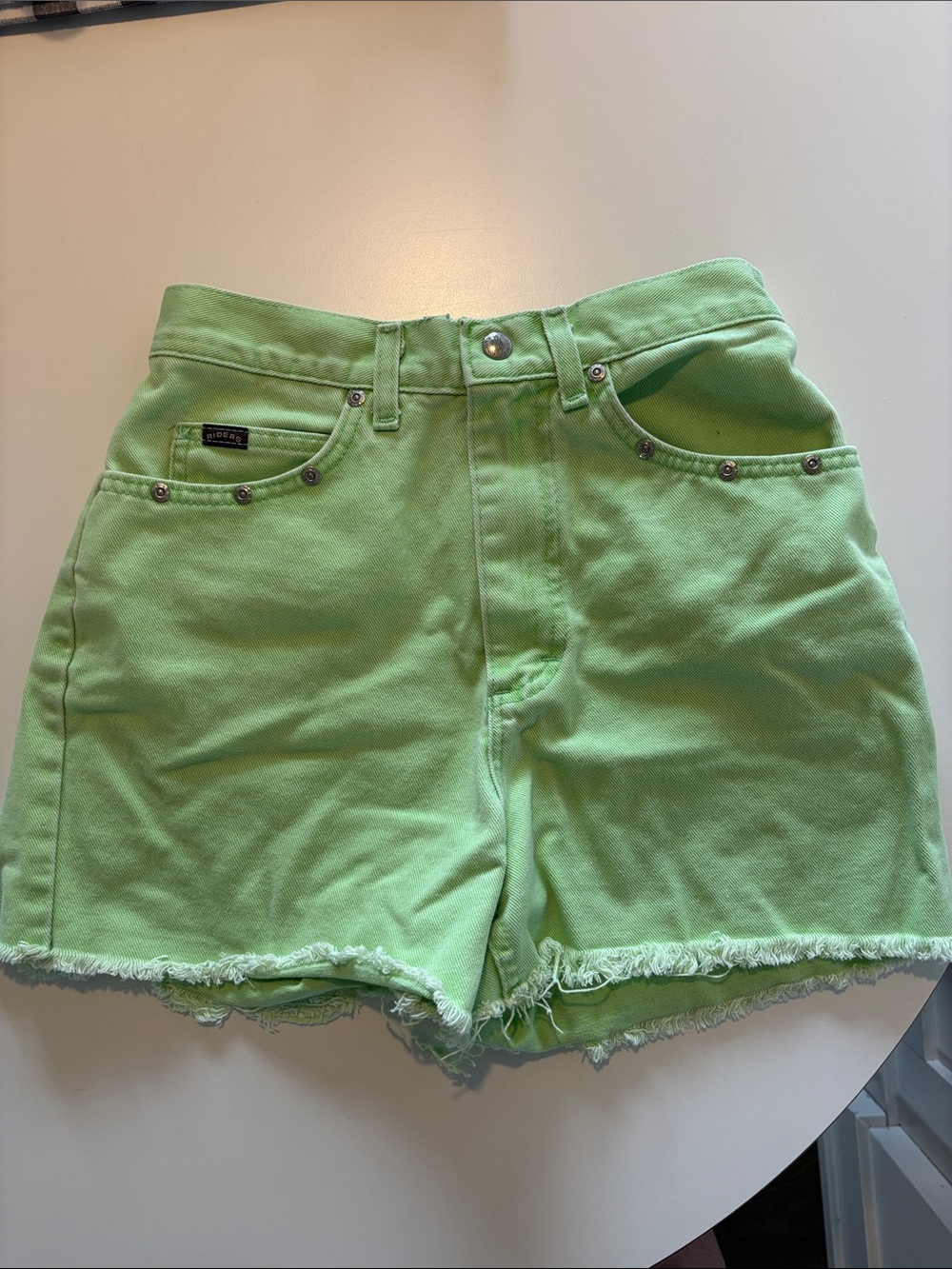 Vintage High-Rise Lime Green Denim Shorts